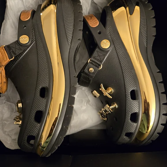 MCM Black and Gold Men's Sandals with Tan Accents - Picture 3 of 5